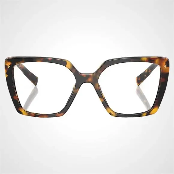 CLASSY New PRADA Eyeglasses Brown Havana Square Gold Logo 53mm w/ Case - Picture 2 of 6